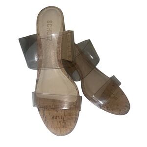 Schutz Victorie Slide Mule Sandals - Natural Cork & Transparent Clear Straps, 7B